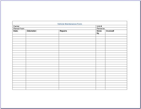 Fleet Maintenance Schedule Template Excel