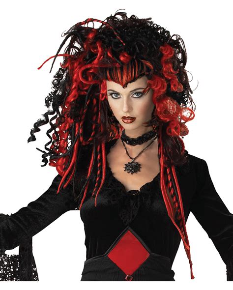 Gothic Vamp Wig Black Red Halloween Wig Horror