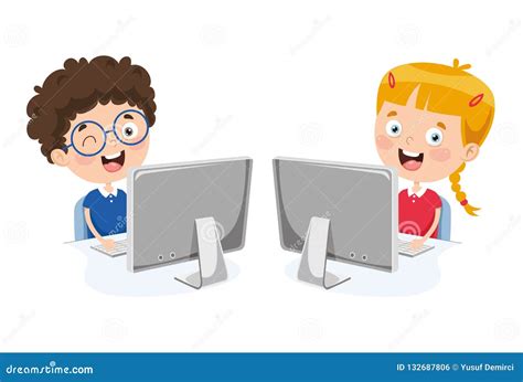 Vector Illustration Of Kids Using Computer Stock Vector Illustration