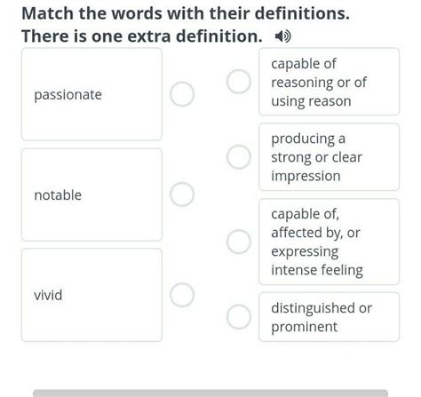 Match The Words With Their Definitions There Is One Extra Definition