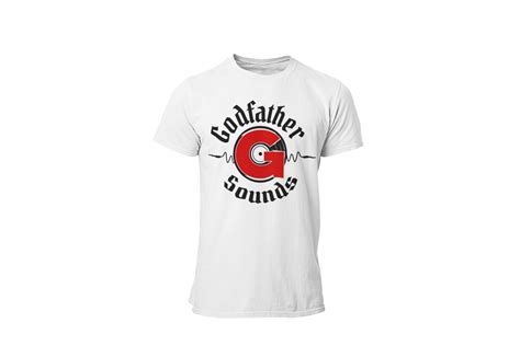 white t shirt with red logo godfather sounds