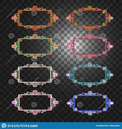 Gold Frame A Set Of Multicolored Square Ornate Frames For Designs And