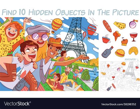 Find 10 hidden objects in picture puzzle Vector Image