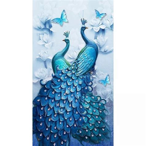 Two Blue Peacocks Diamond Painting Diabroidery™ Peacock Wall Art