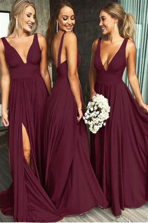 Burgundy A Line Deep V Neck Cheap Bridesmaid Dresses For Wedding Gd00001 682365 Burgundy