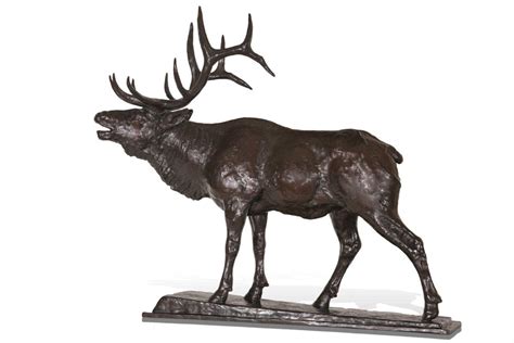Bugling Monster Bull Elk Bronze Sculpture From North American