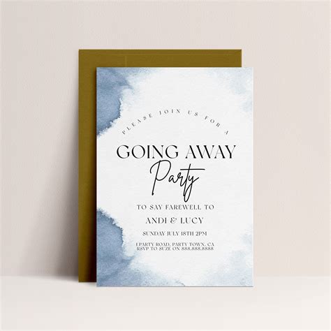 Going Away Party Invitation Blue Watercolor Farewell Party Invite