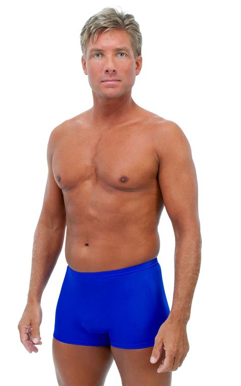 Square Cut Seamless Swim Trunks In Wet Look Royal Blue