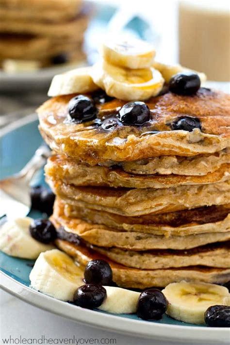 Blueberry Banana Oatmeal Sour Cream Pancakes Whole And Heavenly Oven