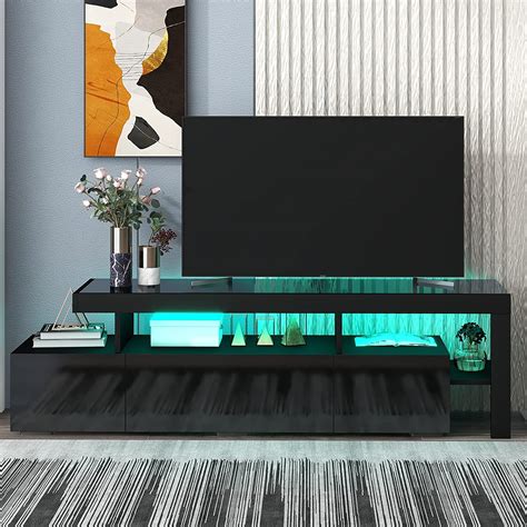 Ssline Modern Black Tv Stand With Rgb Led Light Wood