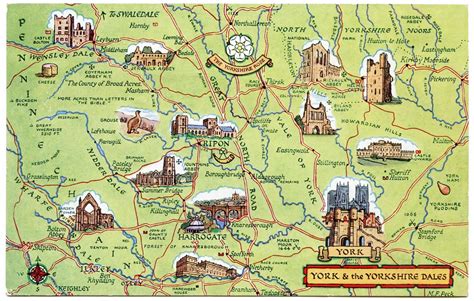 Postcard Map Of York And The Yorkshire Dales Drawn By M F Flickr