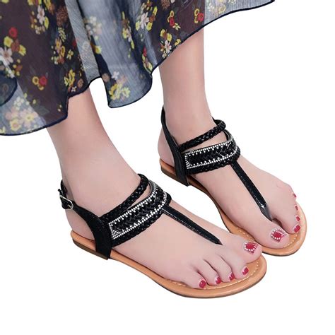 Sagace Women Summer Pinch Casual Bohemian Diamond Sandal Gladiator Sandals Girls Roman Flats