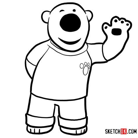 A Cartoon Bear Holding His Paw Up In The Air With One Hand And Two Paws Out