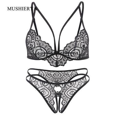 Mushierya Open Bra Crotch Erotic Lingerie Set Lace Underwear Set Sexy Bra Panty Women Lingerie