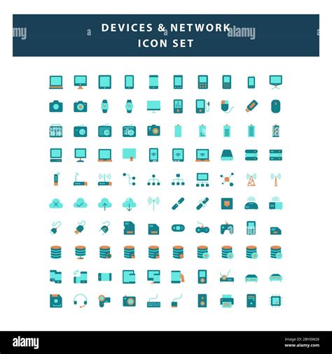 Set Of Devices And Network Icon With Flat Style Design Vector Stock