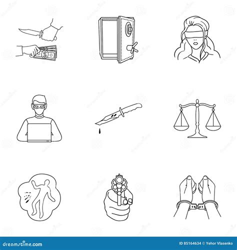 Crime Set Icons In Outline Style Big Collection Of Crime Vector Symbol Stock Illustration Stock