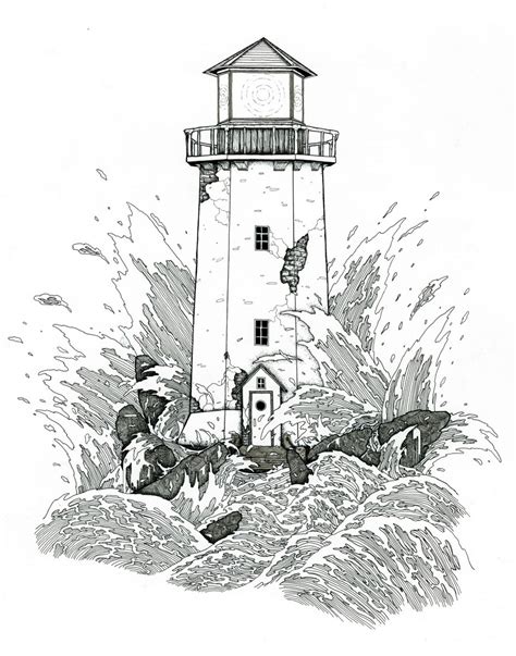 Lighthouse Pen Ink Signed Illustration Print Various Sizes Etsy