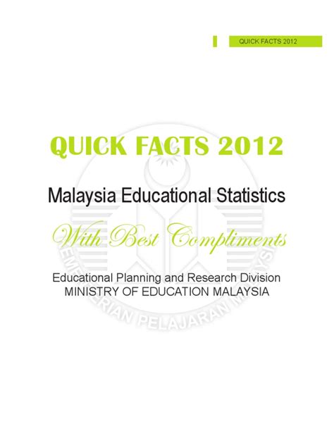 The publication of marriage and divorce statistics, malaysia, 2020 presents the statistics of marriage and divorce in malaysia for 2018 and 2019. Malaysia Educational Statistics 2012 (Quick Facts ...