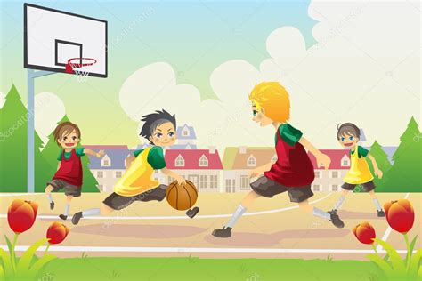 Kids Playing Basketball — Stock Vector © Artisticco 8180546
