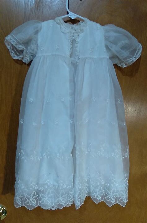 Vintage Sheer Baby Baptism Christening Dress Set Gown Gem