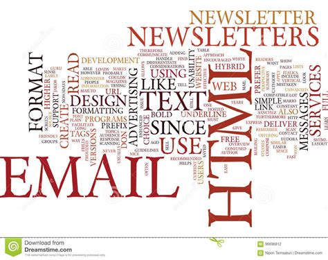 Email Newsletter Format Html Or Text Text Background Word Cloud Concept Stock Illustration ...
