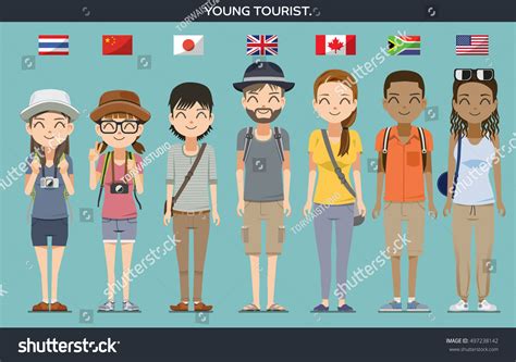 International Characters Cartoon Young Tourist Student Stock Vector