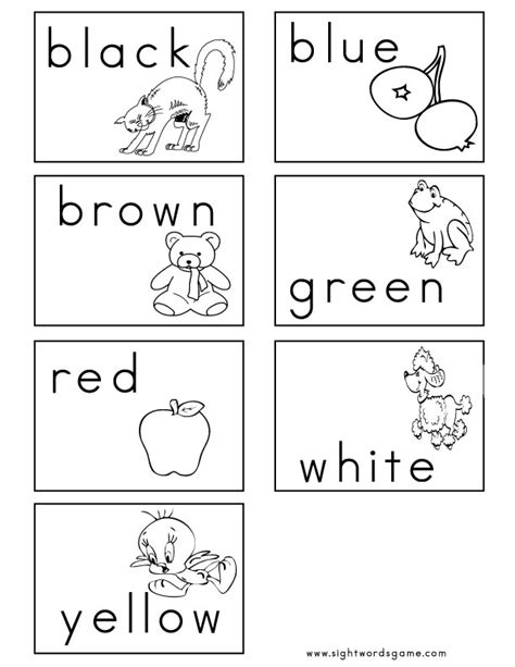 Color Worksheets Sight Words Reading Writing Spelling