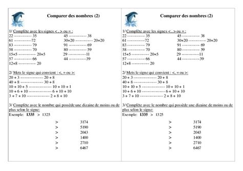 Comparer Des Nombres Ce1 Exercices Numération Cycle 2 Pass