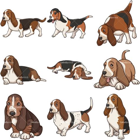 Cartoon Basset Hound Dogs Clipart Vector Collection Friendlystock