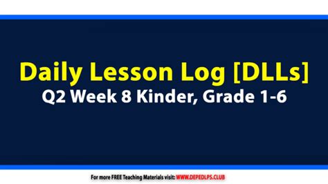 Deped Daily Lesson Log Dll Q Week Kinder Grade All Subjects