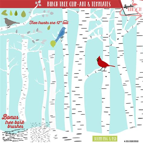 Birch Tree Clip Art And Bark Brushes Templates Christmas Etsy