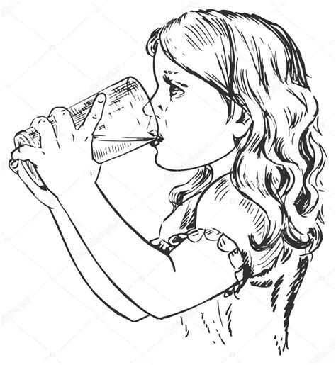 Little Girl Drinking From Glass — Stock Vector © Psartdesignstudio