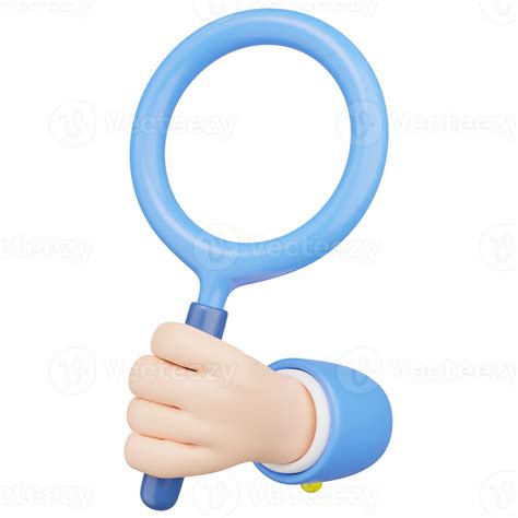 3d Search Icon Hand Holding Magnifying Glass Floating Isolated On