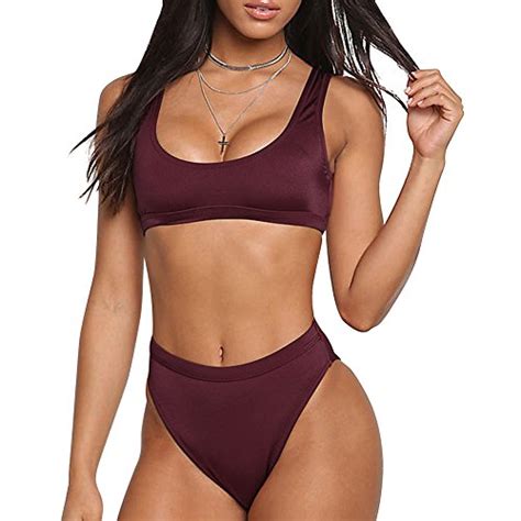 Dixperfect Two Pieces Bikini Sets Swimsuit Sports Style Low Scoop Crop