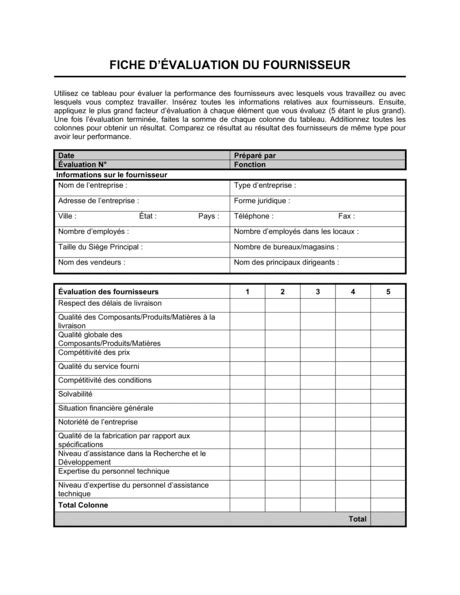 Fiche d'évaluation des fournisseurs  Modèles & Exemples PDF  Biztree.com