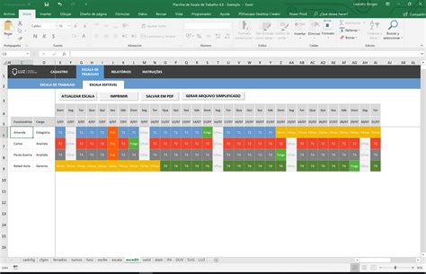 Planilha De Escala De Trabalho Em Excel 40 Luz Prime