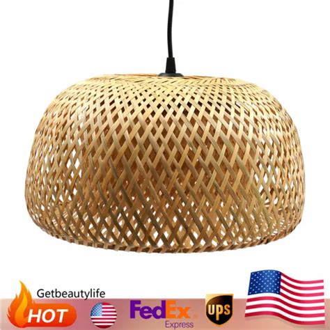Vintage Bamboo Wicker Rattan Lantern Pendant Light Hanging Lamp Fixture