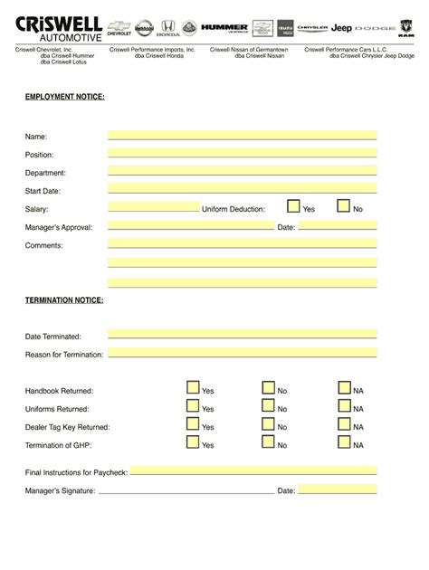 Fillable Online Employee Notice Form Fax Email Print Pdffiller