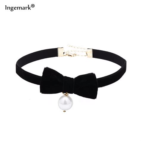 Buy Fashion Black Velvet Rope Bowknot Bow Tie Choker Necklace Women Female