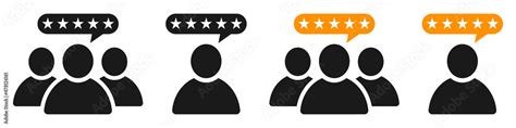 Set Of Customer Review Icons Business Client Symbol People Group With Five Stars Customer