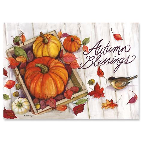 Autumn Blessings Thanksgiving Cards Set Of 8 Includes Sentiments
