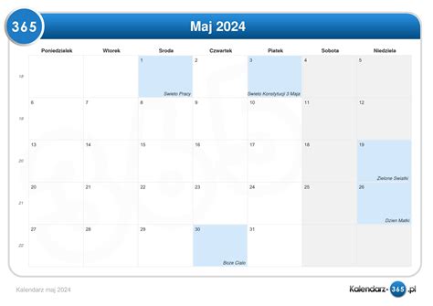 Kalendarz Maj 2024