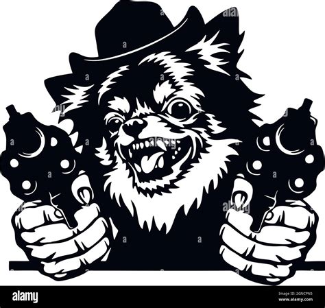 Angry Chihuahua Bad Dog With Gun Vector Stencil Head Of Dog With