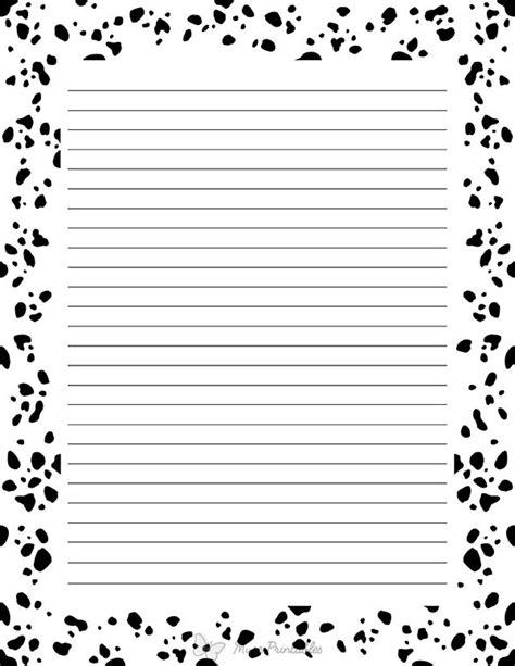 An Animal Printable Lined Paper With Black And White Spots On The