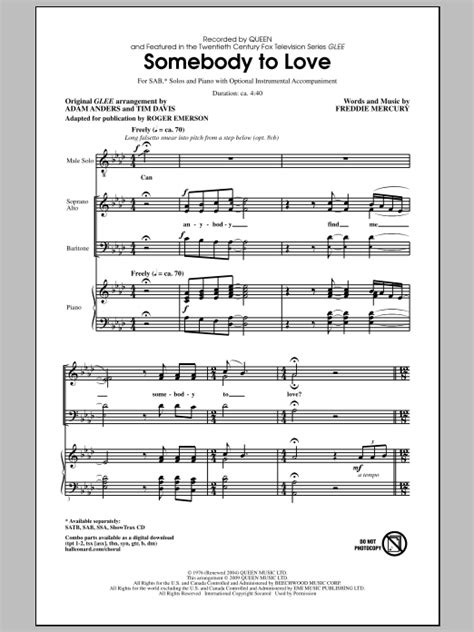 Somebody To Love Arr Roger Emerson Sab Choir Print Sheet Music