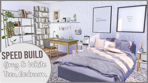 The Sims 4 Speed Build Gray And White Teen Bedroom Cc Links Youtube
