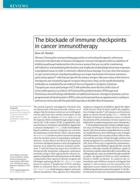 The Blockade Of Immune Checkpoints In Cancer Immunotherapy Docslib