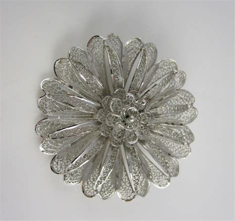 Vintage Sterling Silver Filigree Large Flower Pin Brooch By Van Lou