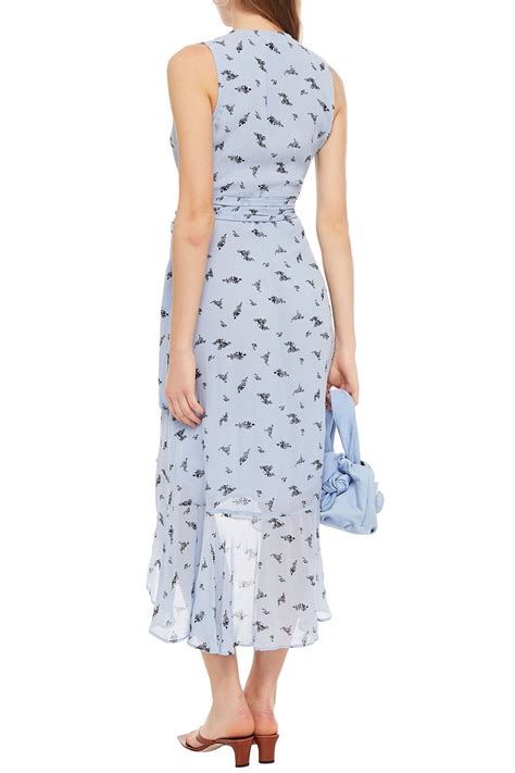 Ganni Ruffled Floral Print Georgette Midi Wrap Dress The Outnet