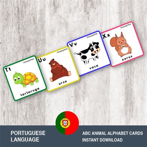 Portuguese Animal Alphabet Cards Portuguese Alphabet Etsy